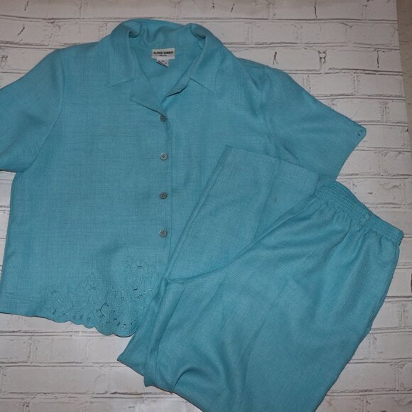 Aqua Blue Alfred Dunner button-down shirt and pants set 16/18P - Picture 4 of 7